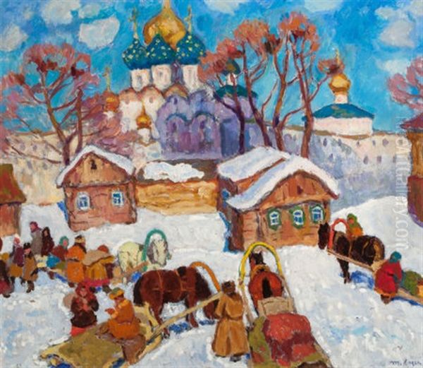 Winter Scene Oil Painting by Moishe (Moissey) Kogan