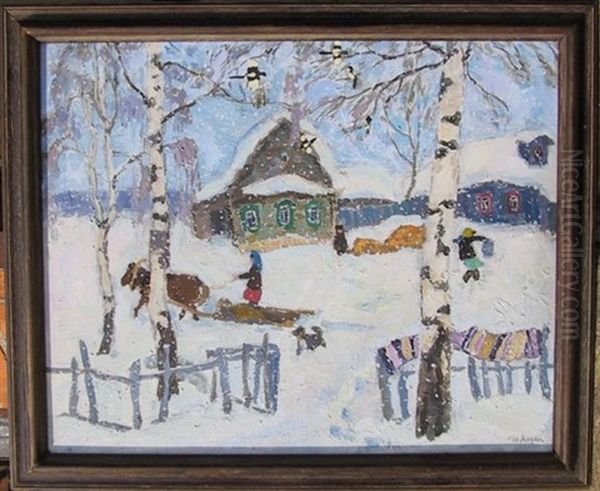 Winter Scene Oil Painting by Moishe (Moissey) Kogan