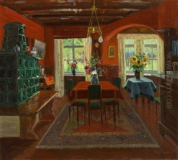 Interieur Eines Gutburgerlichen Esszimmers, Des Roten Salons Oil Painting by Jakob Koganowsky