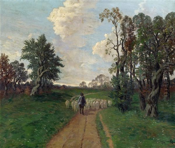 Landstrase Mit Schafherde Oil Painting by Jakob Koganowsky