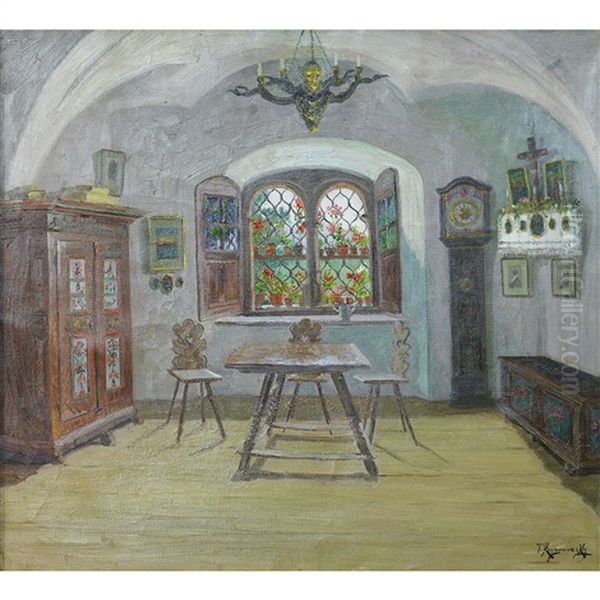 Interior With View Through A Window Oil Painting by Jakob Koganowsky