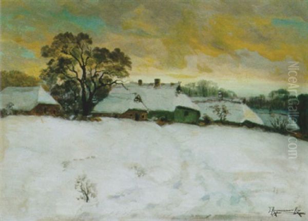 Winterliche Dorfidylle Oil Painting by Jakob Koganowsky