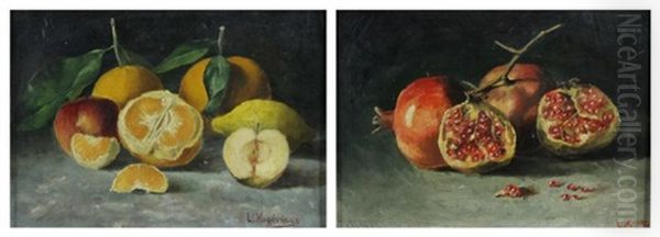 Nature Morte Aux Pommes, Oranges Et Citron Et Nature Morte Aux Grenades (2 Works) Oil Painting by Lykourgos Kogevinas