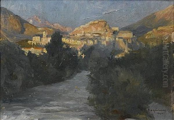 View Of Paleokastritsa (+view Of Peran, Constantinople; 2 Works) Oil Painting by Lykourgos Kogevinas