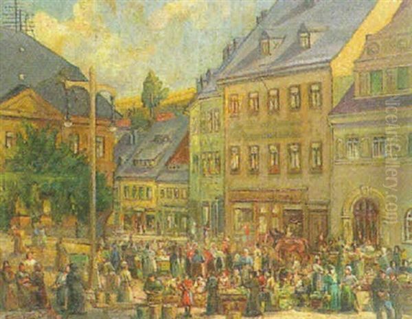 Wochenmarkt In Hainichen Oil Painting by Carl M. Koegl