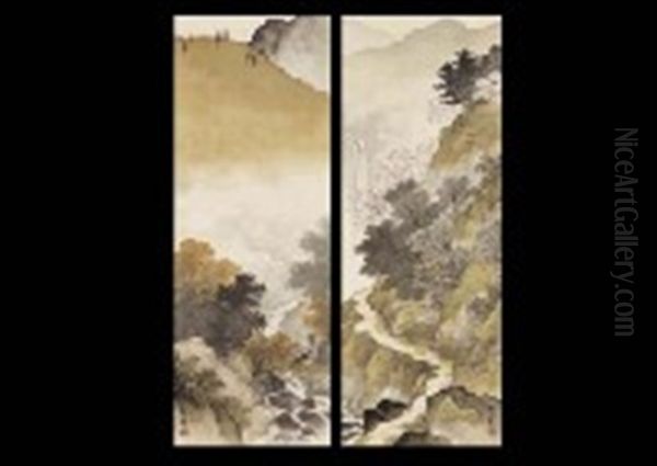 Spring Autumn Landscape (2 Works) Oil Painting by Terazaki Kogyo