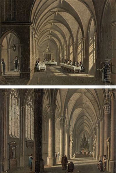 Inside View Of A Refectory And A Choir Aisle (counterparts) Oil Painting by Ludwig Kohl