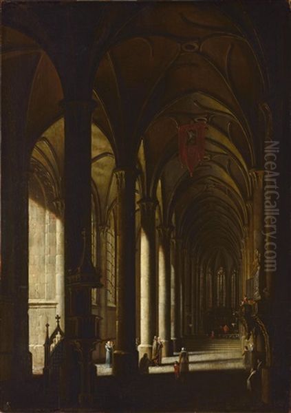 The Interior Of A Gothic Cathedral (louny) Oil Painting by Ludwig Kohl