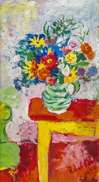 Flower Still Life In Gmundener Keramik Jug Oil Painting by Robert Kohl