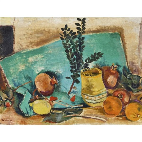 Stillleben Mit Granatapfel Oil Painting by Albert Stefan Kohler