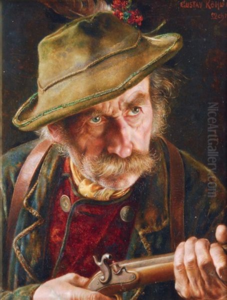 Portrait Of A Hunter Oil Painting by Gustav Koehler