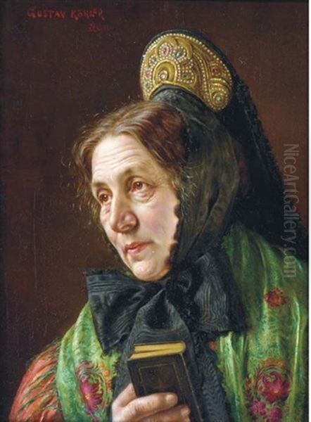 A Woman Holding A Book Oil Painting by Gustav Koehler