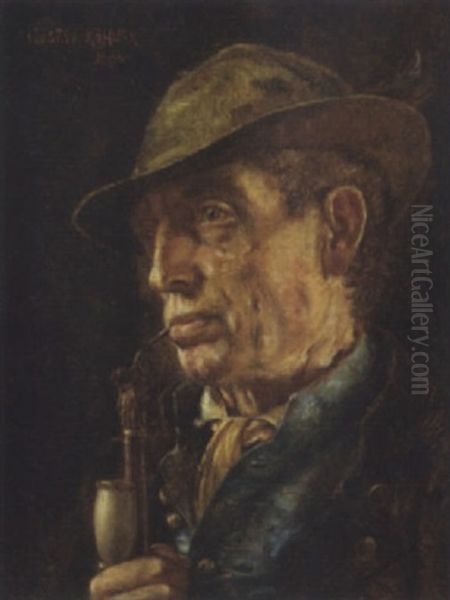 Portrait Of A Bavarian Gentleman Smoking A Pipe by Gustav Koehler