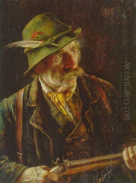 Wildschutz, Sein Gewehr Haltend Oil Painting by Gustav Koehler