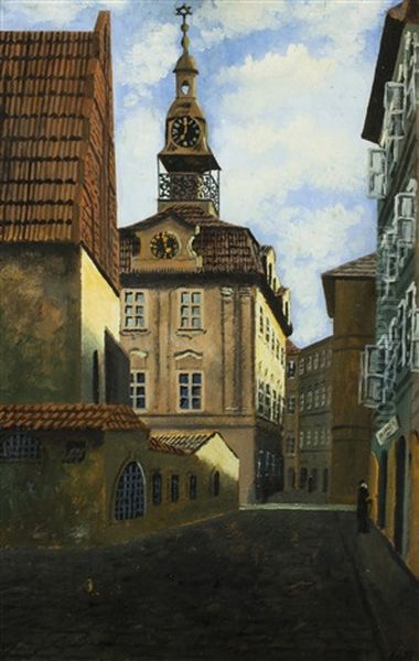 Blick Auf Die Altneusynagoge Und Das Judische Rathaus by Adolf Kohn