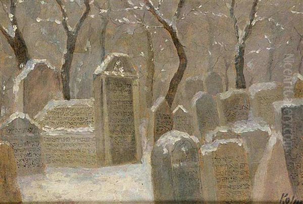 A Jewish Cemetery Oil Painting by Adolf Kohn