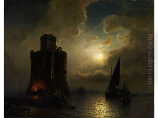 Nachtlicher Wachturm Am Meer Oil Painting by Julius Koehnholz