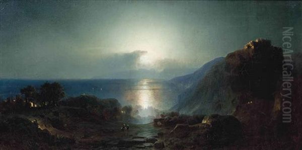 A Seascape In Moonlight Oil Painting by Julius Koehnholz