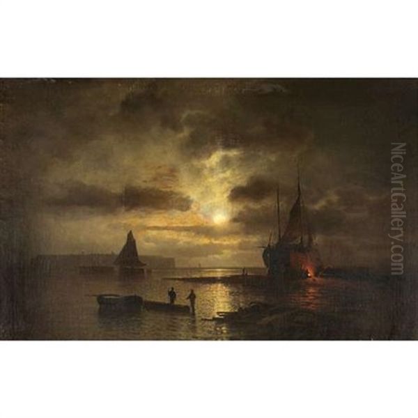 Mondnacht Bei Helgoland Oil Painting by Julius Koehnholz