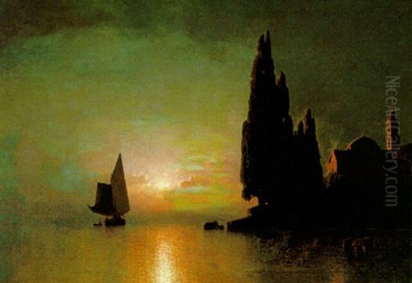 Abendstimmung Uber Einem Kloster Am Adriatischen Meer Oil Painting by Julius Koehnholz