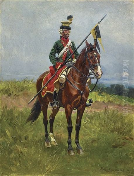 Austrian Cavalier Oil Painting by Ludwig Dominik Kohrl