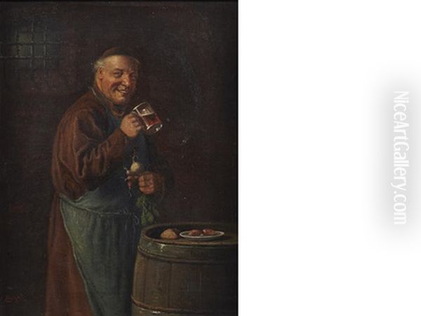 The Monk's Toast (+ Another; Pair) Oil Painting by Ludwig Dominik Kohrl