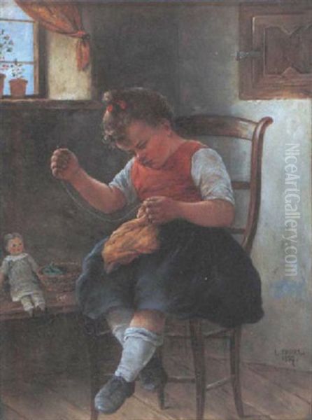 Die Kleine Puppenmutter Oil Painting by Ludwig Dominik Kohrl