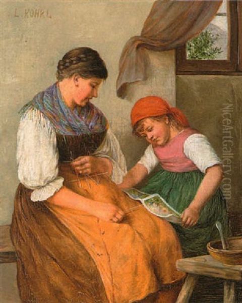 Junge Bauerin Mit Ihrer Tochter Oil Painting by Ludwig Dominik Kohrl