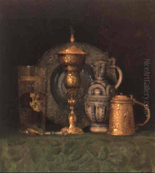 Stilleben Mit Zinnplatte Und Nurnberger Pokal Oil Painting by Ludwig Dominik Kohrl