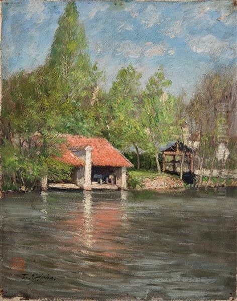 Lessive Au Bord D'une Riviere Oil Painting by Torajiro Kojima