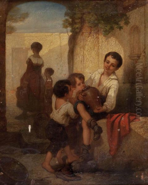 Durstige Kinder Oil Painting by Joseph Beaume