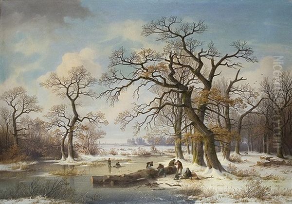 Winterlandscape With Silhouette Of Hannover Oil Painting by Edmund Koken