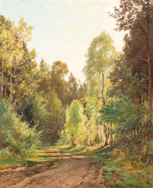 Waldweg In Sonnenlicht Und Schatten Oil Painting by Gustav Koken