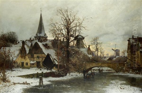 Canal Scene Under Snow Oil Painting by Paul Koken