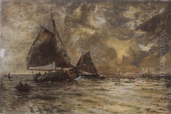 Einlaufende Fischerboote An Der Nordseekuste, Abendstimmung Oil Painting by Paul Koken