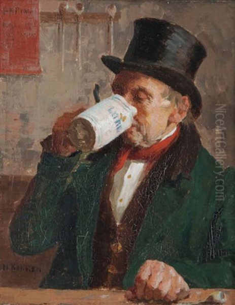 Homme Buvant Un Verre Oil Painting by Henri Kokken