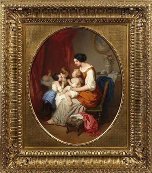 Junge Mutter Mit Ihren Kindern Oil Painting by Joseph Beaume