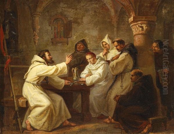 Ezzelino Da Romano Ii. Erzahlt Als Monch Des Klosters S. Antonio In Padua Von Seinen Heldentaten Oil Painting by Carl Wilhelm Kolbe the Younger