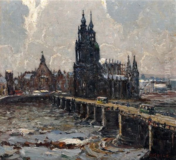 Dresden - Blick Auf Augustusbrucke Und Hofkirche Oil Painting by Ernst Kolbe