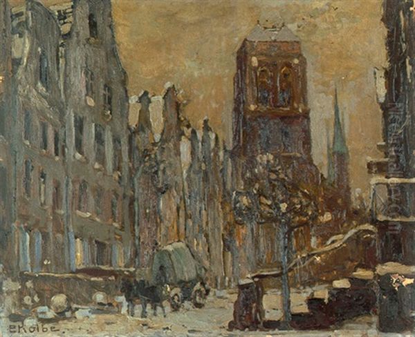 Winterliche Stadtansicht Mit Blick Auf Die Marienkirche In Danzig Oil Painting by Ernst Kolbe