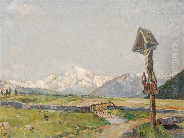 Panoramic View Of The Alps Oil Painting by Ernst Kolbe