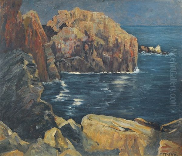 Rocky Mediterranean Coast Oil Painting by Ernst Kolbe