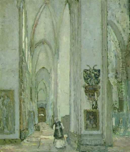 Inneres Einer Gotischen Katholischen Kirche Oil Painting by Ernst Kolbe