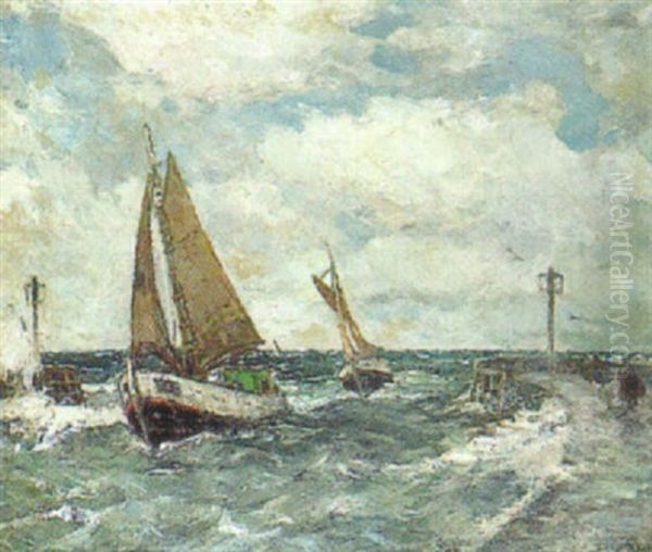 Fischkutter In Voller Fahrt Oil Painting by Ernst Kolbe