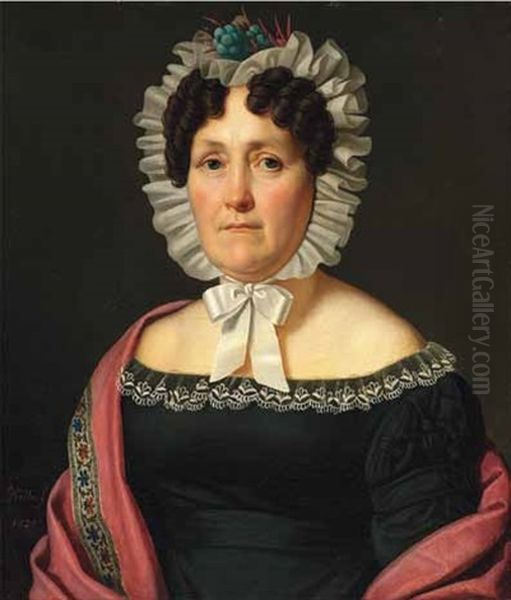 Portrat Einer Burgerlichen Frau Mit Weisem Haubchen Oil Painting by Heinrich Christoph Kolbe