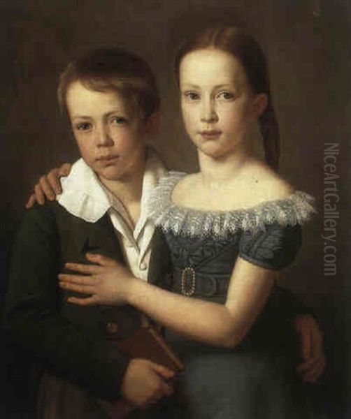 A Portrait Of Alwine And Robert Uellenberg Oil Painting by Heinrich Christoph Kolbe