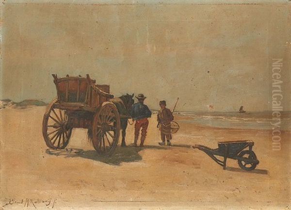 Pecheurs Et Chariot Sur La Plage Oil Painting by Bernard Marie Koldewey