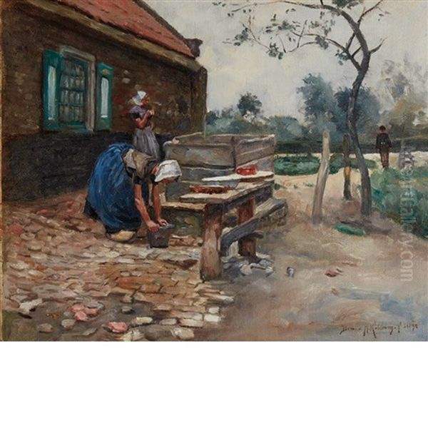 Washday In Walcheren Oil Painting by Bernard Marie Koldewey