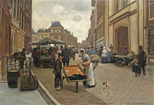 The Wijnstraat With The Waag, Dordrecht Oil Painting by Bernard Marie Koldewey