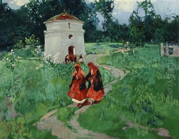 Summer Landscape With A Church Oil Painting by Sergei Kolesnikoff